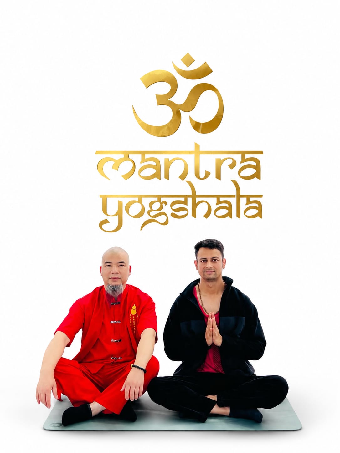 Mantra Yogshala founders with the Om emblem